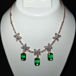 Emerald Flora Rose-Gold Set / Green Blossom Necklace & Earrings/VNSJwellery Set